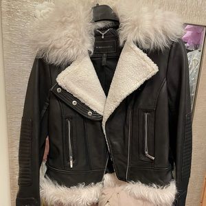 BCBG black shearling leather jacket size XS